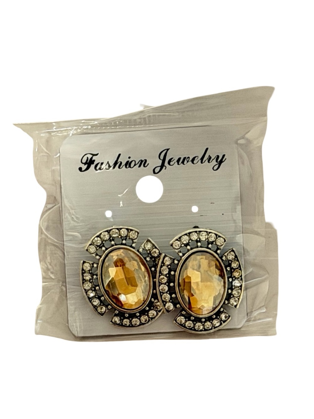 Fashion Jewelry Rhinestone Stud Earrings Amber Crystal Gunmetal Glam
